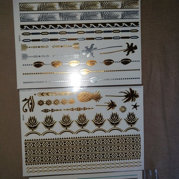 3 sheets Golden Silver Temporary Tattoo - Picture 7 of 13
